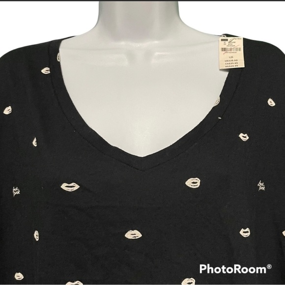 PINK Victoria's Secret Long Sleeve V-Neck Crop Tee Top Size L Printed Lips Logo - Picture 6 of 6